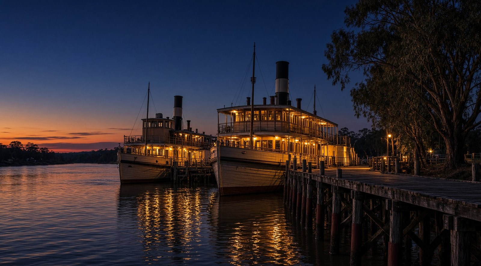 Paddle steamers at the Port of Echuca on the Murray River